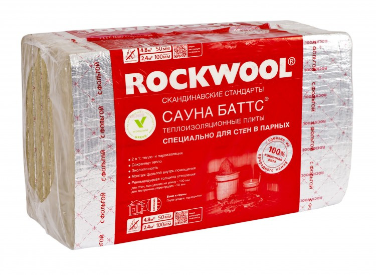 Роквул Сауна-Баттс 50х600х1000 мм (4,8 м2/0,24м3)