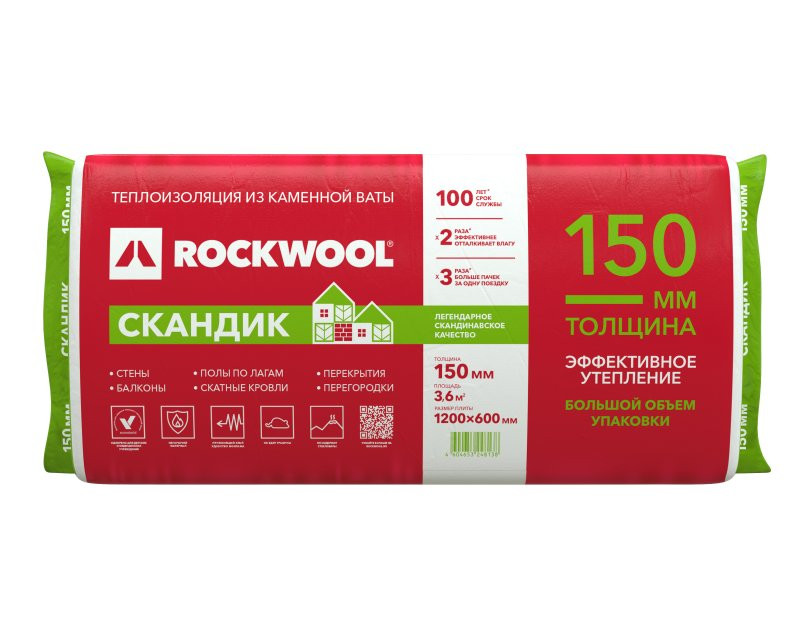 Роквул Лайт-Баттс Скандик 150х600х1200 (3,6м2/0,54 м3)